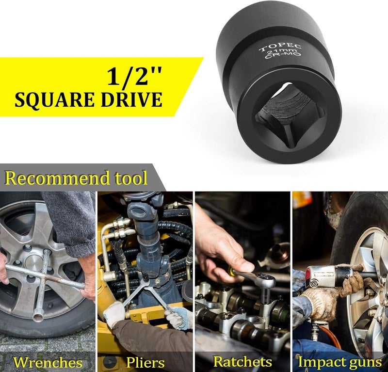 Topec 21mm Lug Nut Remover, Wheel Lock Removal Kit for Stripped Bolt & Rounded Nut, 1/2" Drive - Image 5